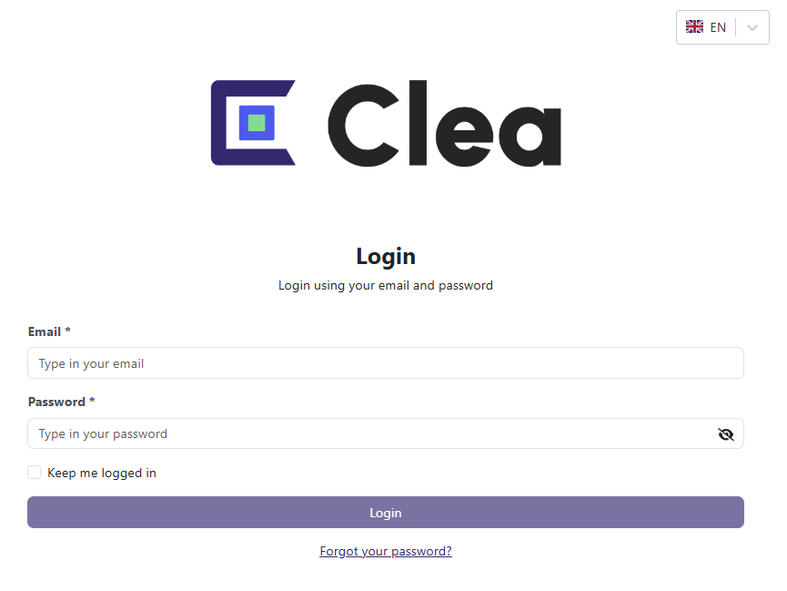 Clea - Admin Portal login