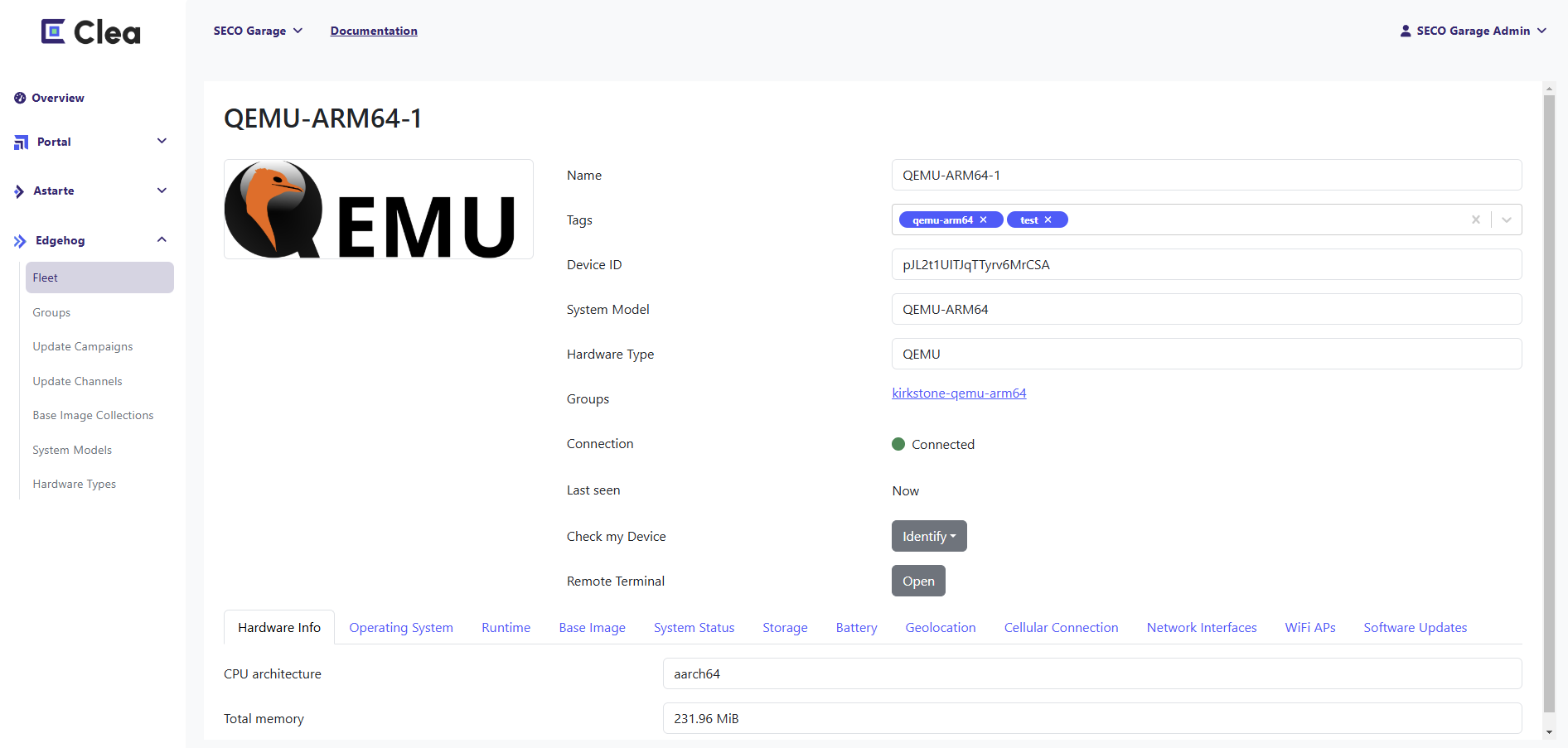 Clea Edgehog - Device page