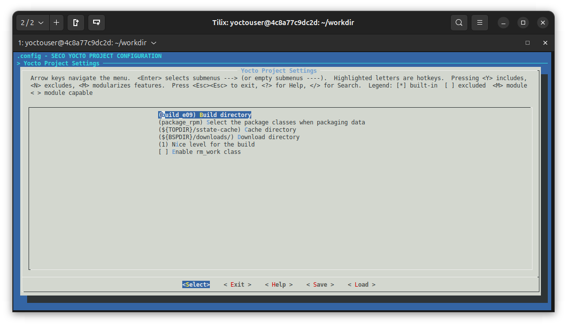 Yocto Project Settings for E09 before modifications